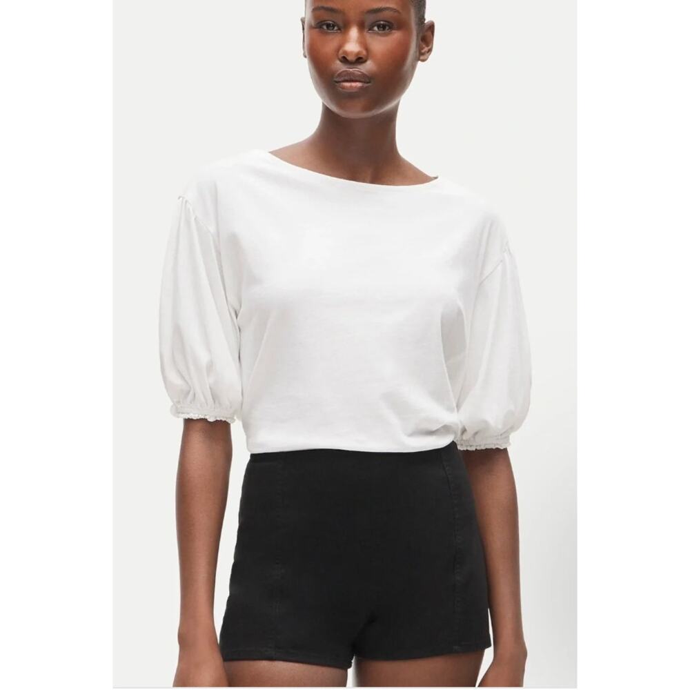 J. Crew Vintage Jersey White Puff Sleeve Blouson Top M White NWT Blouse Shirt - Picture 2 of 6
